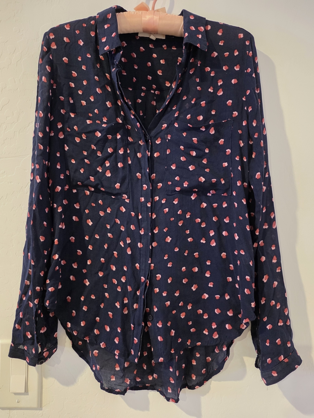 cloth & stone Navy Button-Down Shirt with Pink Dot Print